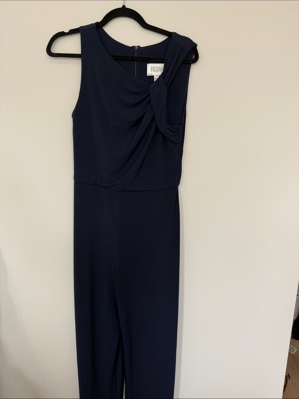 Fifteen Twenty Navy One-Shoulder Jumpsuit with Twist Detail